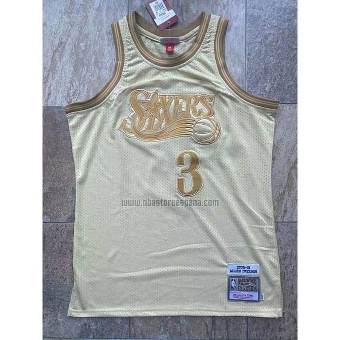 Camiseta Philadelphia 76ers Allen Iverson NO 3 Mitchell & Ness 2000-01 Oro